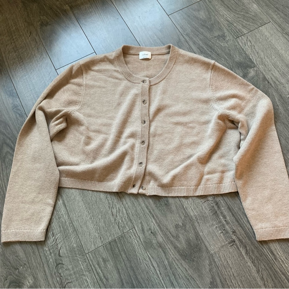 Aritzia Wilfred Sicily Cardigan wool/cotton in Oatmeal